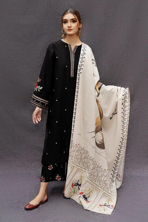 3 Pcs women’s unstitched Dhanak embroidered suit