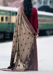 Grace W570-Embroidered 3pc marina dress with Printed shawl