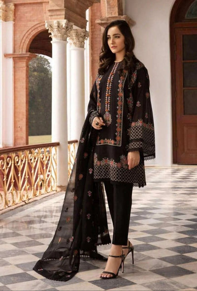 EMBROIDERED 3PC LAWN EMBROIDERED DRESS WITH CHIFFON EMBROIDERED DUPATTA  IR-202