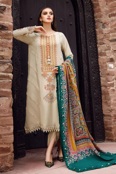 Grace W570-Embroidered 3pc marina dress with Printed shawl