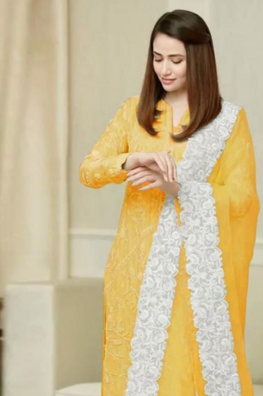 EMBROIDERED 3PC LAWN EMBROIDERED DRESS WITH CHIFFON EMBROIDERED DUPATTA  IR-1003