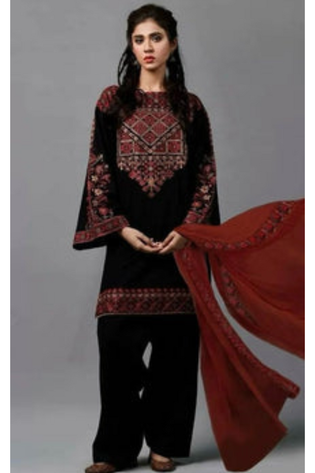 EMBROIDERED 3PC LAWN EMBROIDERED DRESS WITH CHIFFON EMBROIDERED DUPATTA  IR-215