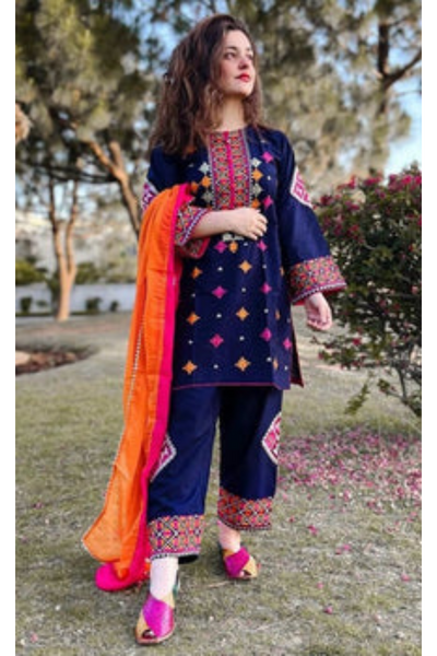 EMBROIDERED 3PC LAWN EMBROIDERED DRESS WITH CHIFFON EMBROIDERED DUPATTA  IR-216