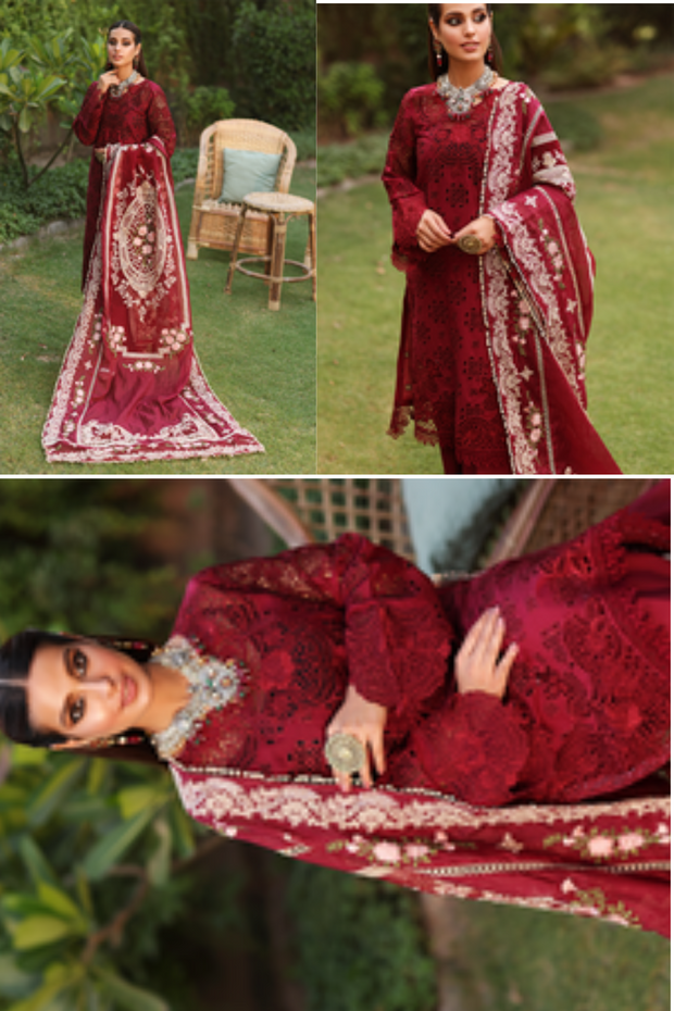 EMBROIDERED 3PC LAWN EMBROIDERED DRESS WITH CHIFFON EMBROIDERED DUPATTA  IR-1001