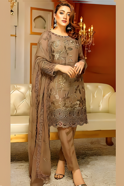 EMBROIDERED 3PC LAWN  DRESS WITH CHIFFON EMBROIDERED DUPATTA  IR-219