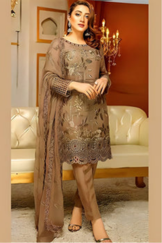 EMBROIDERED 3PC LAWN  DRESS WITH CHIFFON EMBROIDERED DUPATTA  IR-219