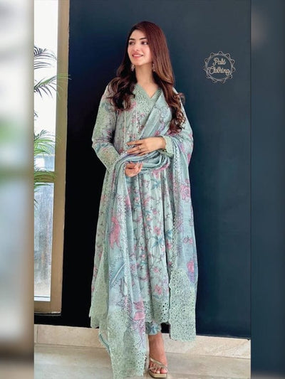 PRINTED 3PC LAWN PRINTEDDRESS WITH LAWM PRINTED DUPATTA  IR-3
