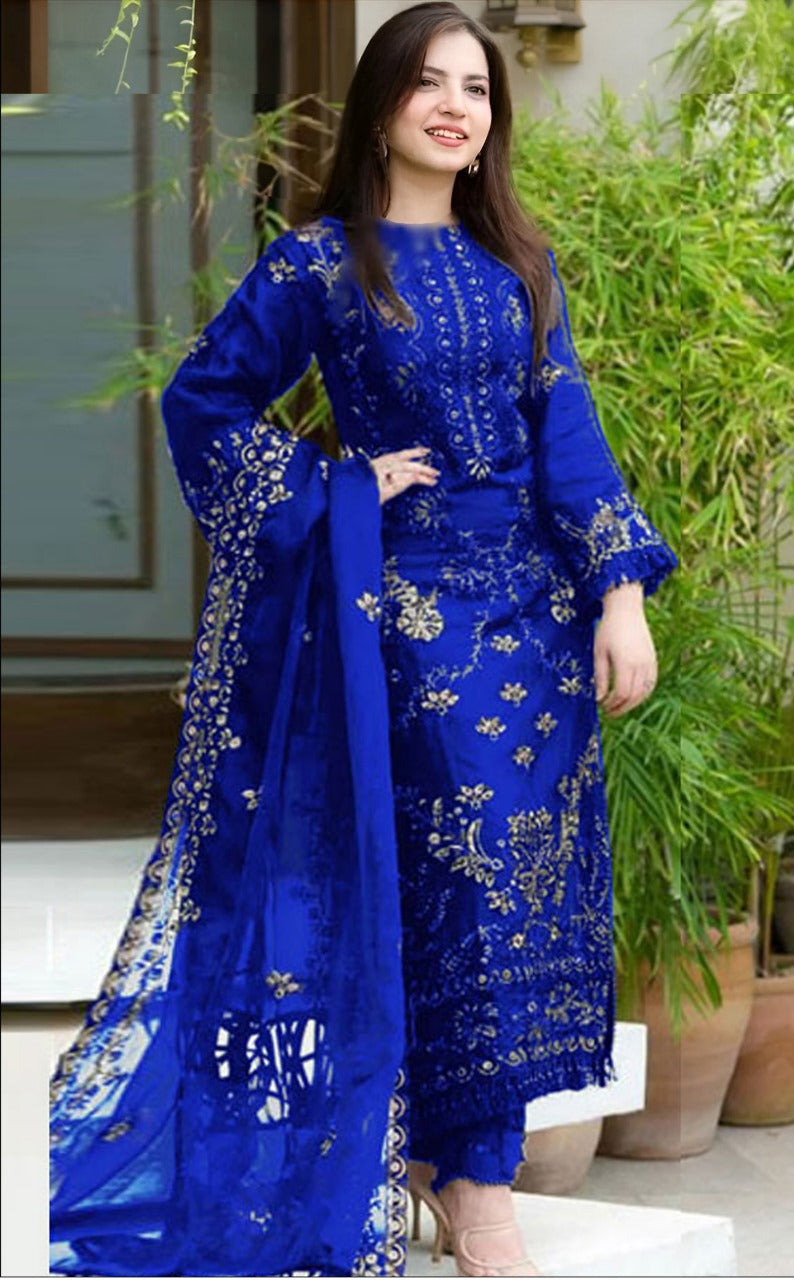 blue lawn dress Simple Lawn Suit Design 2025 – 3 Piece Shalwar Kameez for Women on Sale –  Athenapparels main image 1