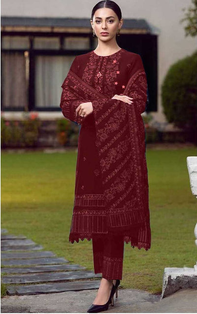3PC Unstitched Dhanak Embroidered Shirt with Dhanak Emb Work Shawl Embroidered Dupatta IR-1135