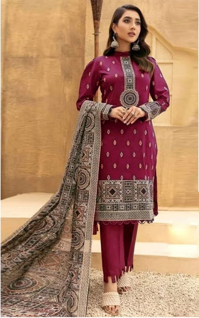 3PC Unstitched Dhanak Embroidered Shirt with Dhanak Emb Work Shawl Embroidered Dupatta IR-1134 A