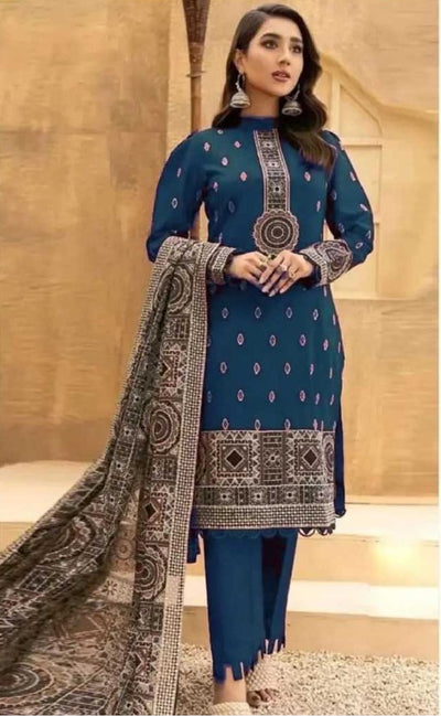 3PC Unstitched Dhanak Embroidered Shirt with Dhanak Emb Work Shawl Embroidered Dupatta IR-1134