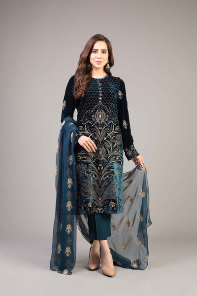 EMBROIDERED 3PC LAWN EMBROIDERED DRESS WITH CHIFFON EMBROIDERED DUPATTA  IR-203